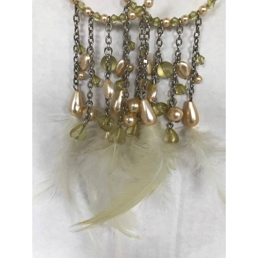 Pierced Earrings‎ Faux Pearl beads Chandelier Dangle Drop Delicate feathers 6